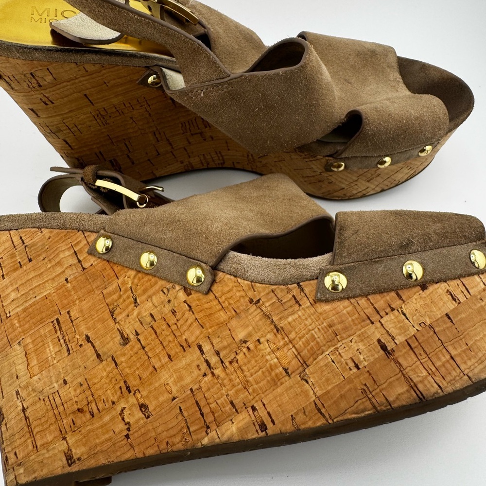 Michael Kors Brown Wedge Sandals with Cork Heel